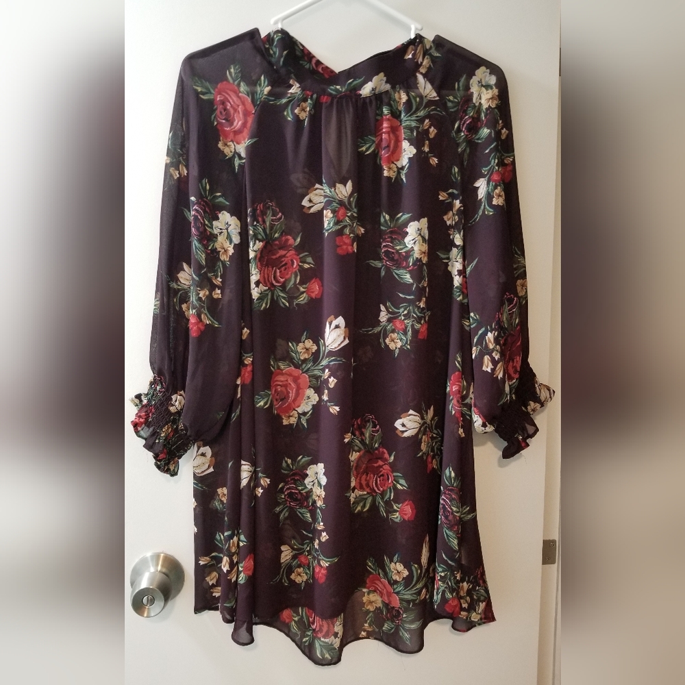 DR2 Sheer Brown Floral Blouse Top 1X